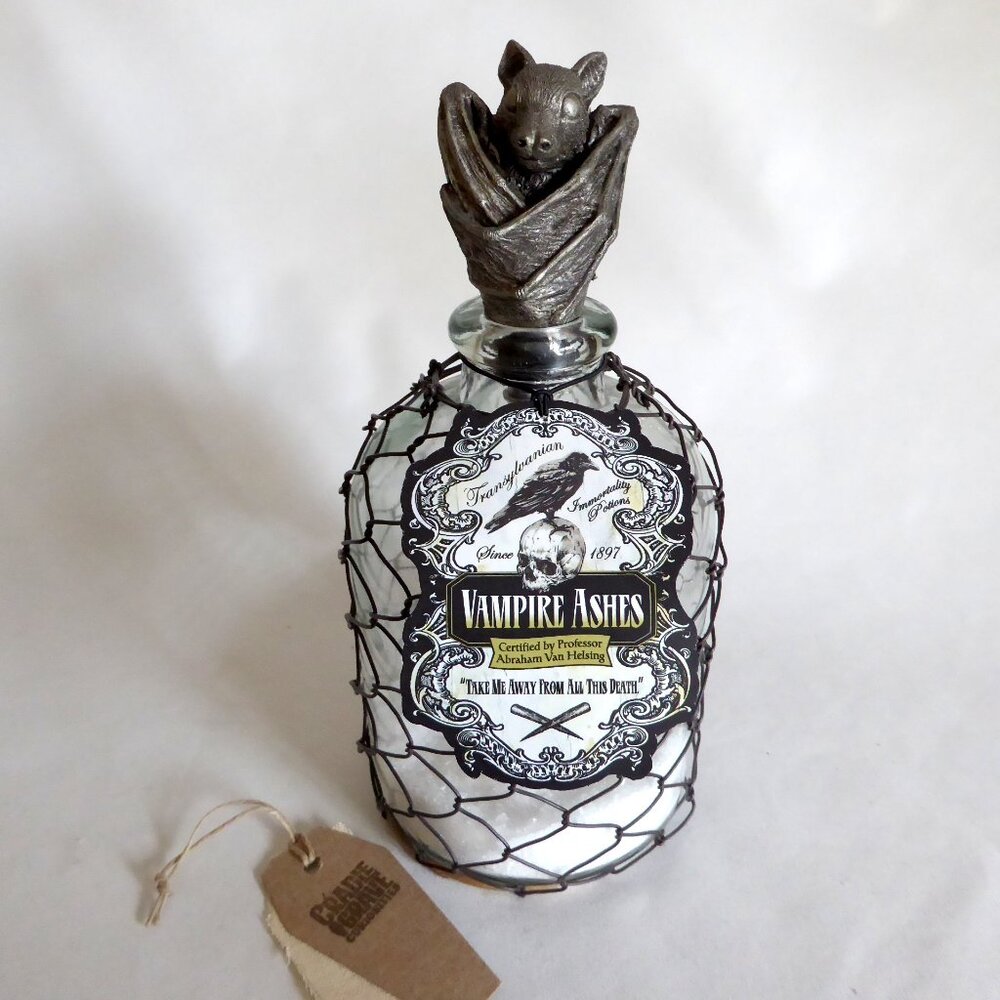 NEW 9.5” APOTHECARY VAMPIRE ASHES HALLOWEEN GLASS BOTTLE PROP ODDITY